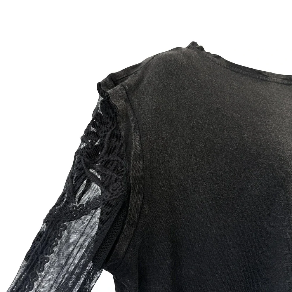 Free People Shirt Womens S Black Sheer Lace Embroidered Sleeve Top Whimsigoth